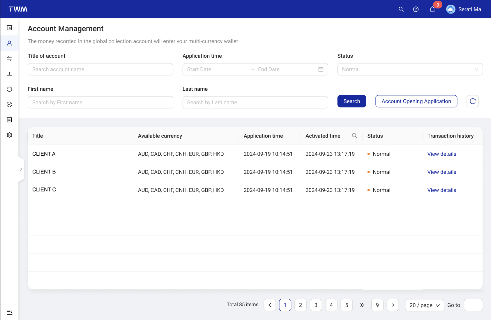Account Management Interface